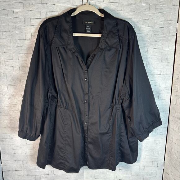 Lane Bryant black balloon 3/4 sleeve length blouse button up V-neck plus size ￼ - Picture 1 of 11